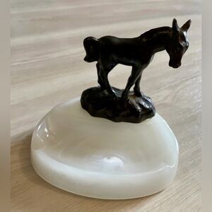 Vintage Antique Cast Iron Horse on Lucite Ashtray Cigar Ashtray